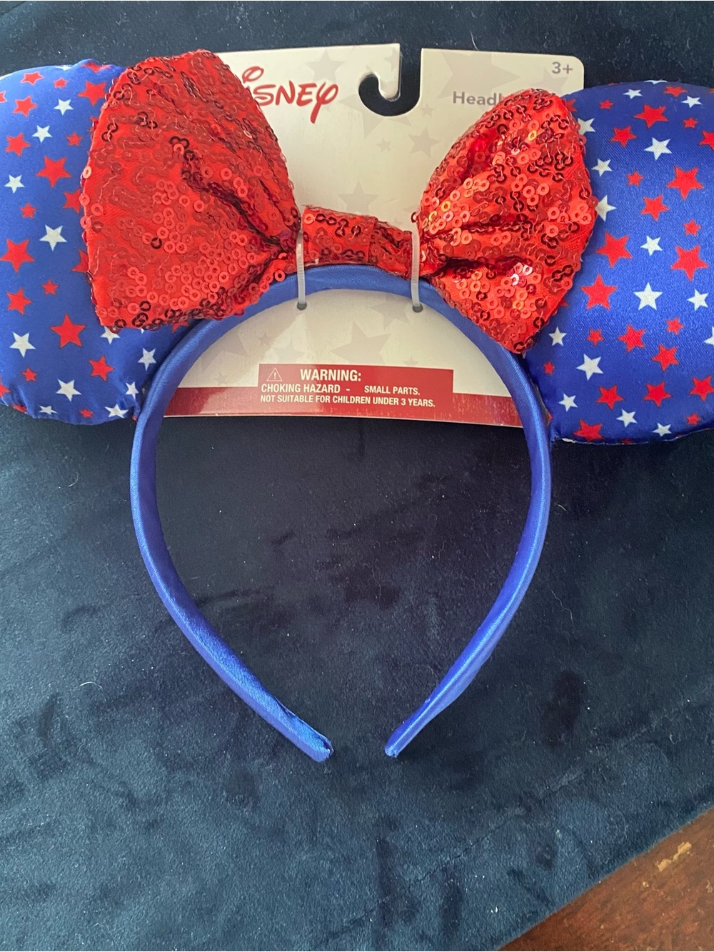 Disney Red Sequin Bow Patriotic Star Mouse Ears Headband NWT Very Cute!